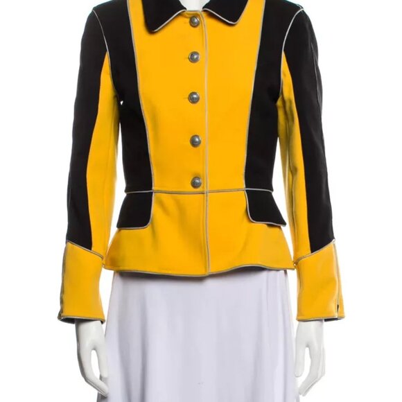Moschino Italian Yellow Gold Black Silver Zipper Jacket Colorblock US 8 Small - Picture 7 of 10